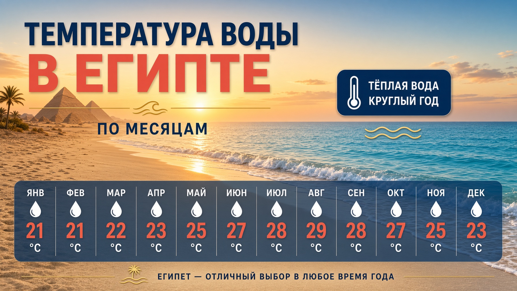 Статья: Температура воды в Египте по месяцам