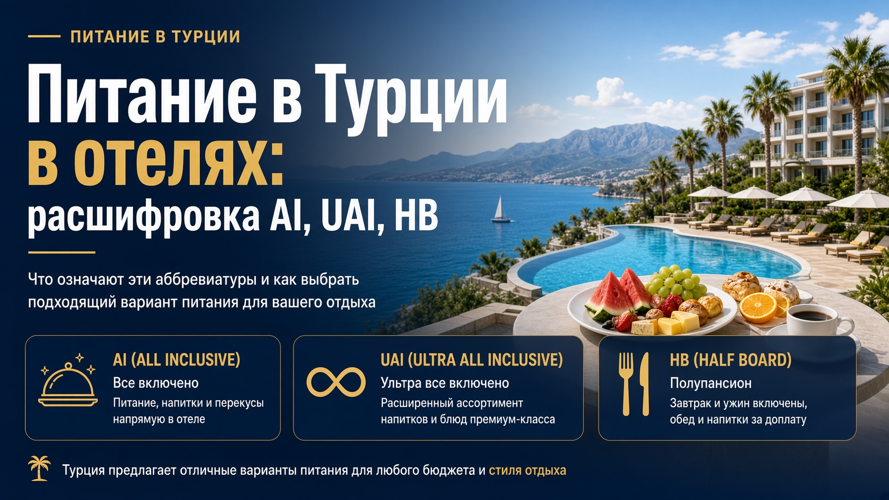Статья: Питание в Турции в отелях: расшифровка AI, UAI, HB